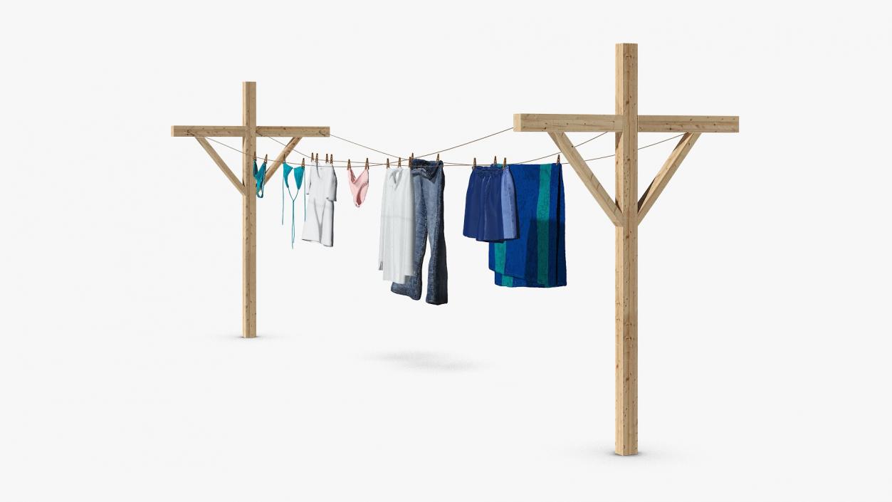 3D Clothes Hanging on Laundry Line