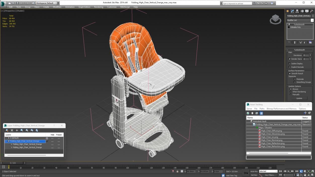 Folding High Chair Vertical Orange 3D model