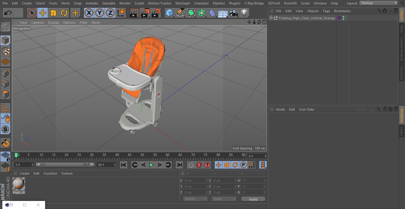 Folding High Chair Vertical Orange 3D model