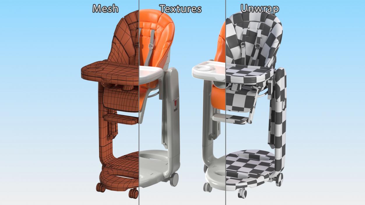 Folding High Chair Vertical Orange 3D model