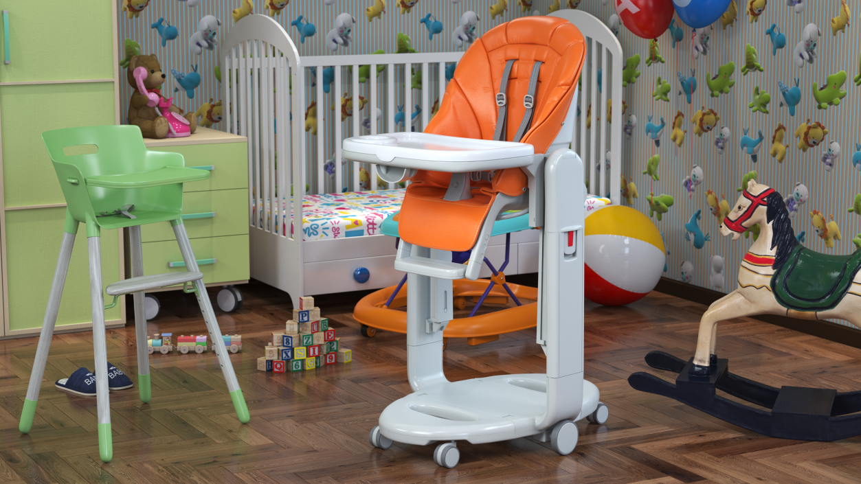 Folding High Chair Vertical Orange 3D model