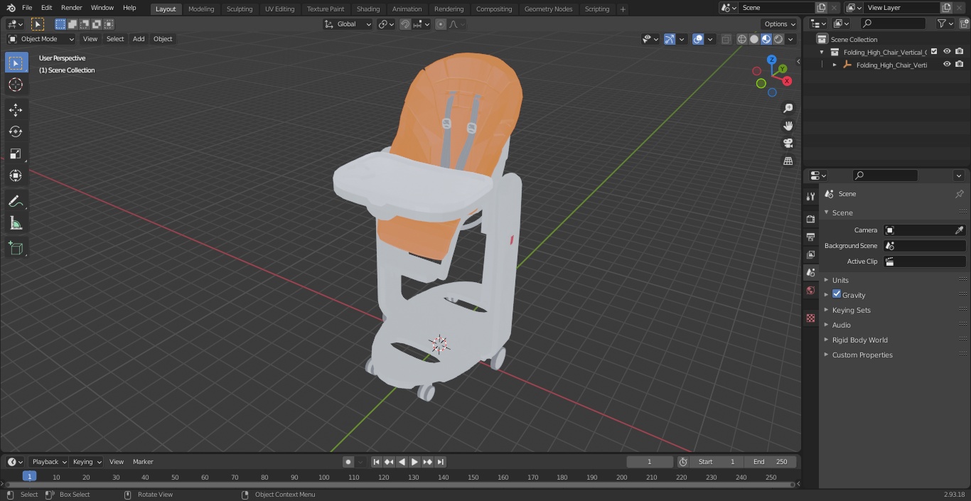 Folding High Chair Vertical Orange 3D model