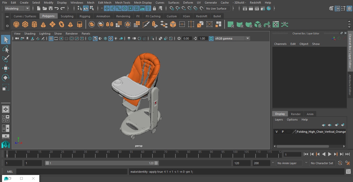 Folding High Chair Vertical Orange 3D model