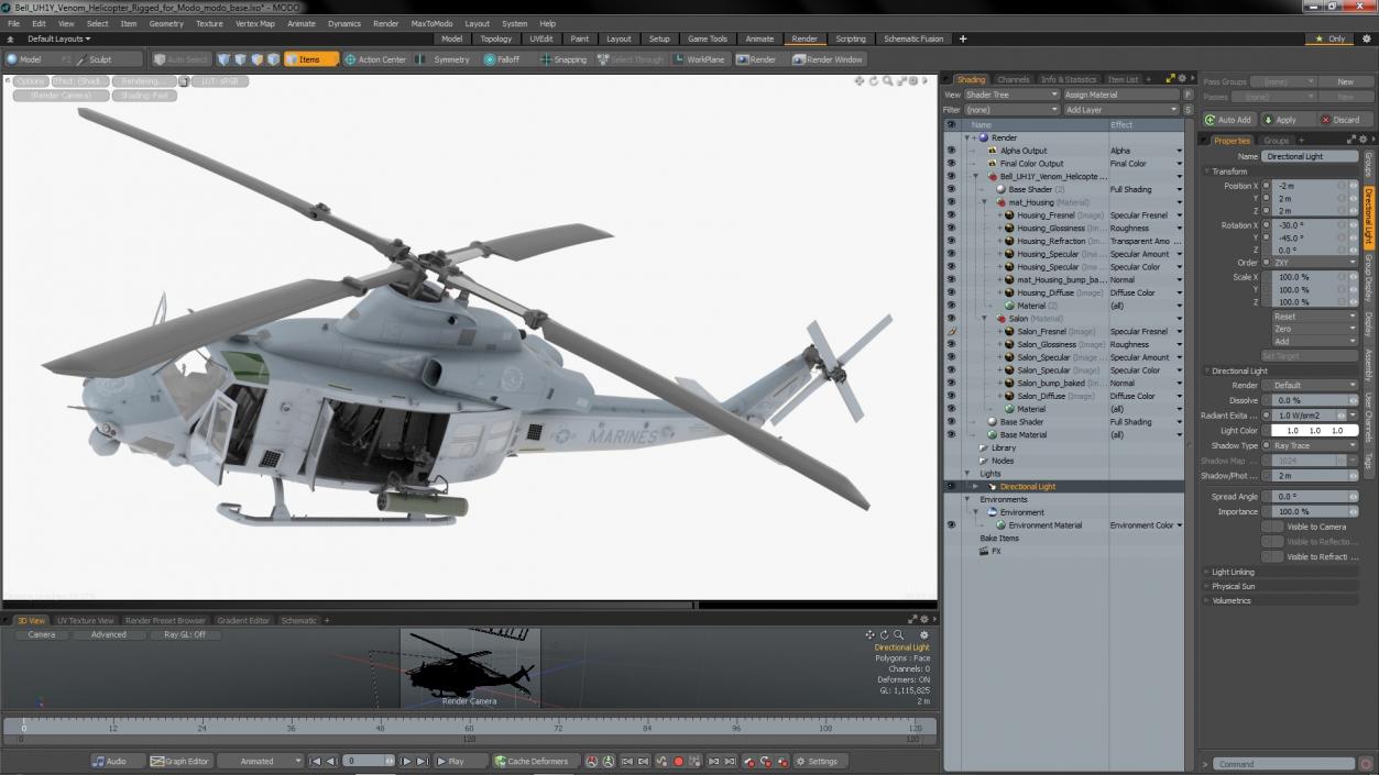 Bell UH1Y Venom Helicopter Rigged for Modo 3D