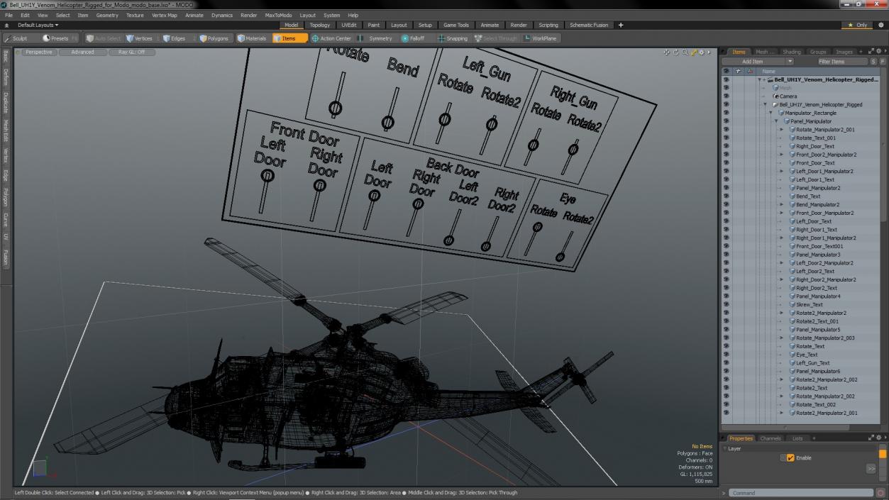 Bell UH1Y Venom Helicopter Rigged for Modo 3D