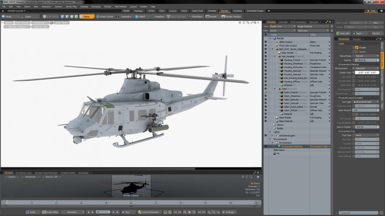 Bell UH1Y Venom Helicopter Rigged for Modo 3D