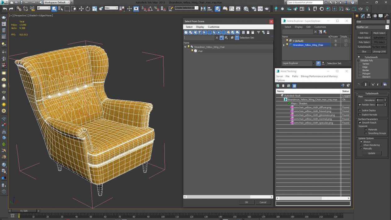 Strandmon Yellow Wing Chair 3D