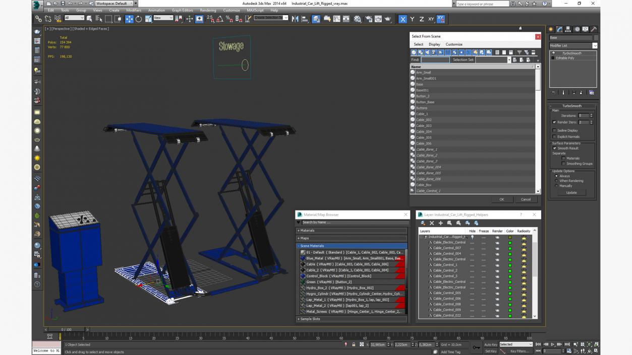 3D Industrial Car Lift Rigged