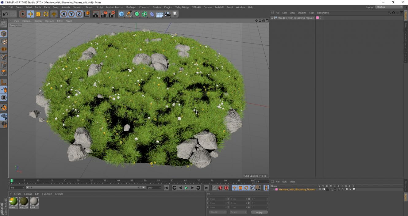 3D Meadow with Blooming Flowers model