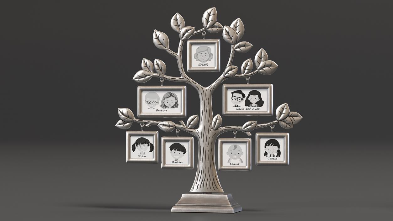 Silver Family Tree Picture Frame 3D