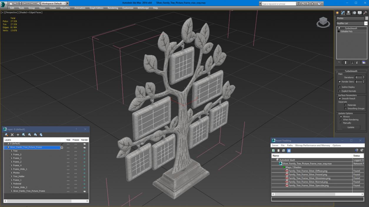 Silver Family Tree Picture Frame 3D