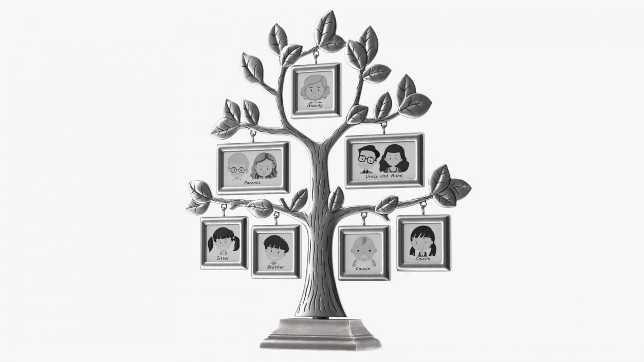 Silver Family Tree Picture Frame 3D