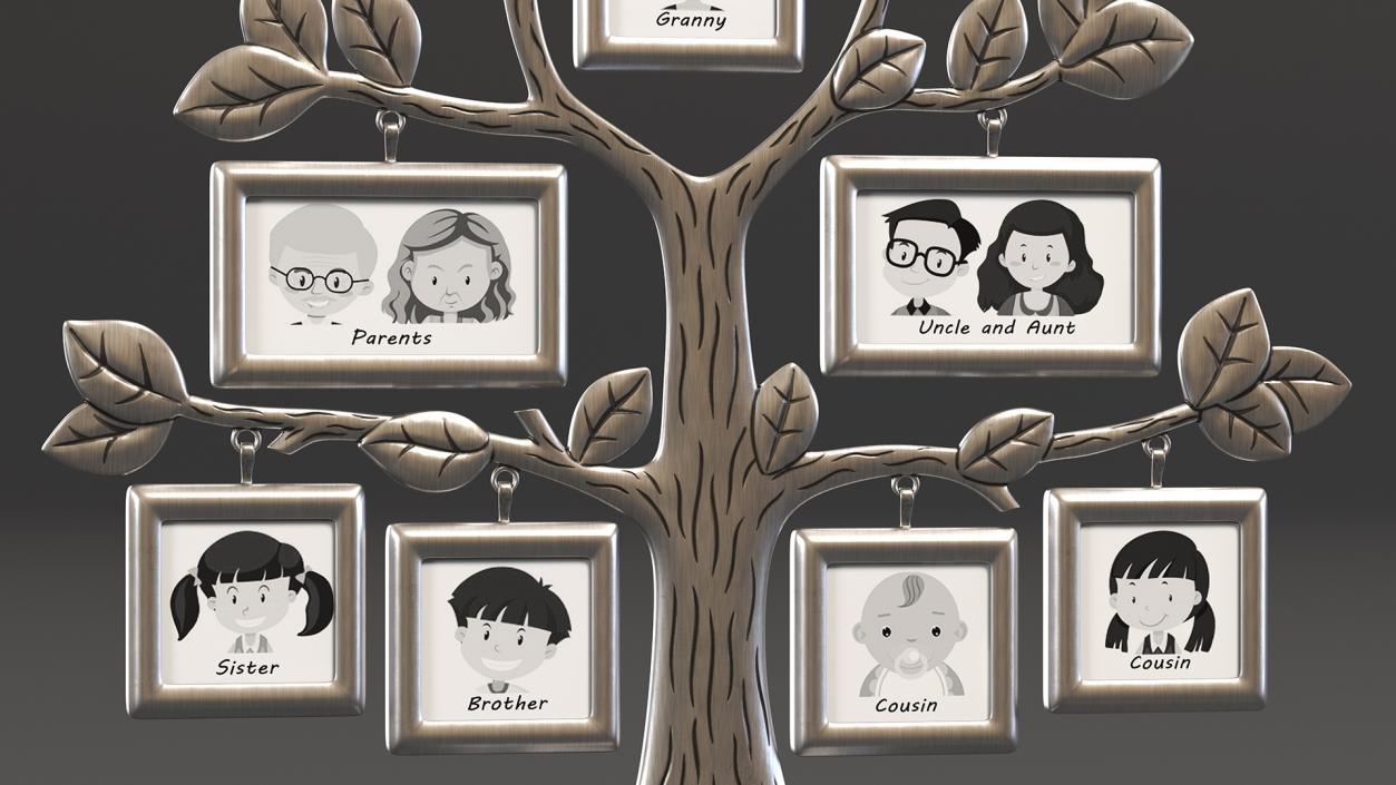 Silver Family Tree Picture Frame 3D