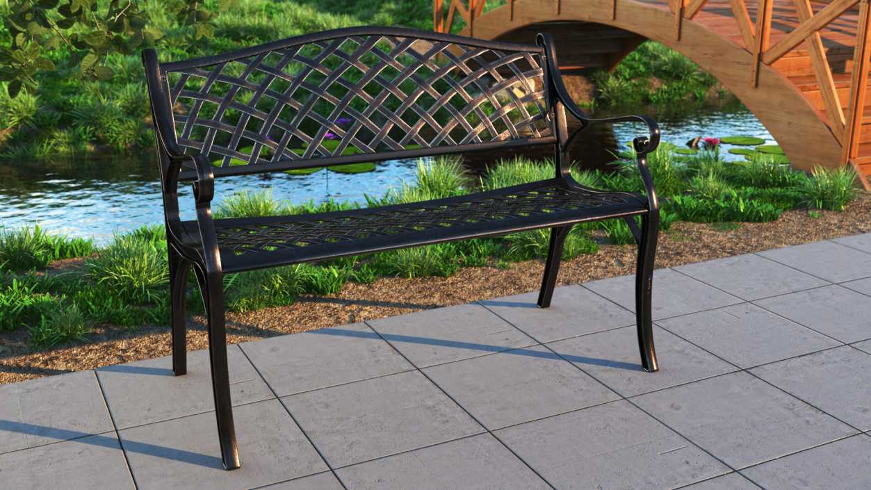 3D Outdoor Patio Garden Bench Bronze model