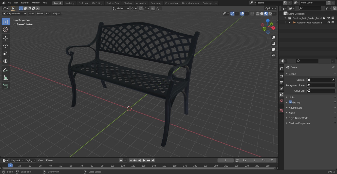 3D Outdoor Patio Garden Bench Bronze model