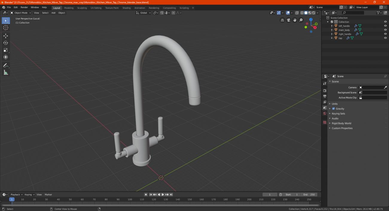 Monobloc Kitchen Tap Brushed Brass 3D model