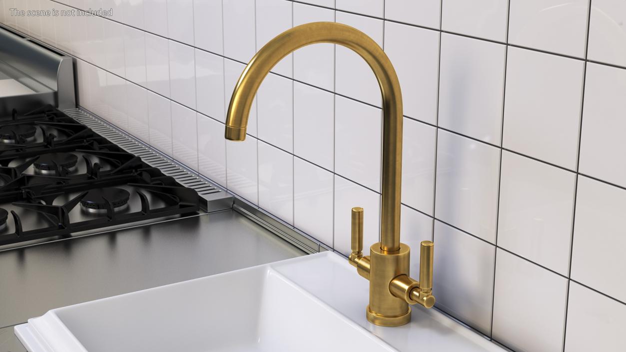 Monobloc Kitchen Tap Brushed Brass 3D model