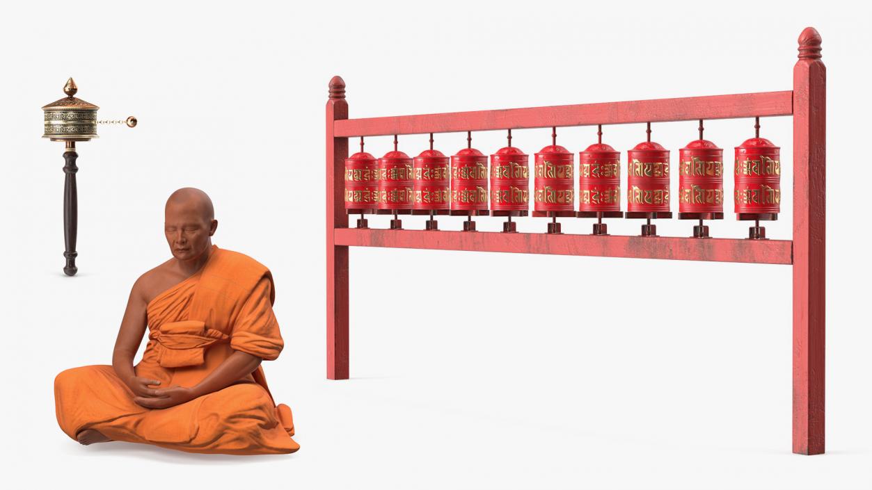 3D model Buddhist Monk with Prayer Wheels Collection 2