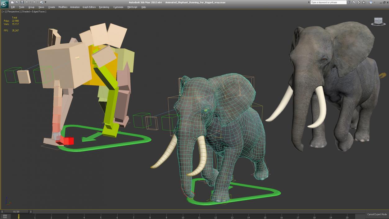 3D Animated Elephant Running Fur Rigged