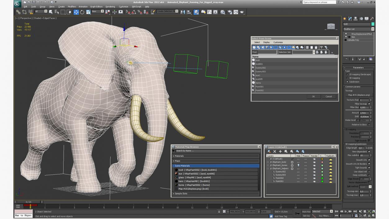 3D Animated Elephant Running Fur Rigged