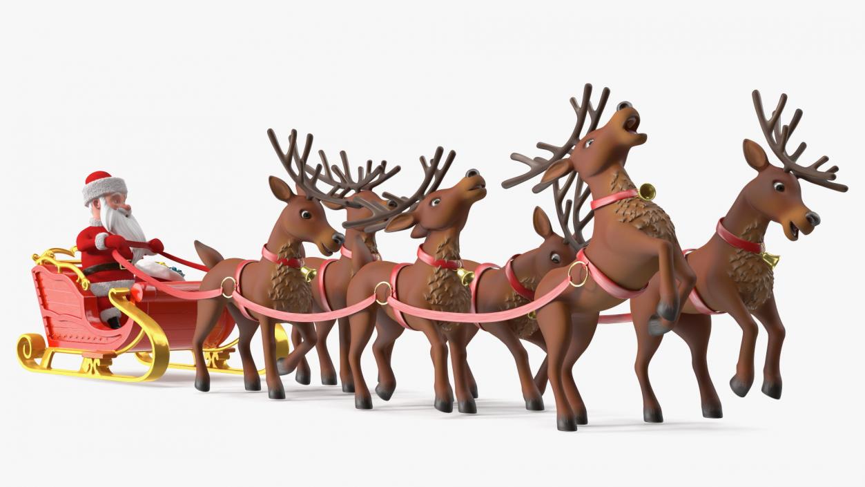 3D Santa Claus Sleigh with Deer Standing Fur