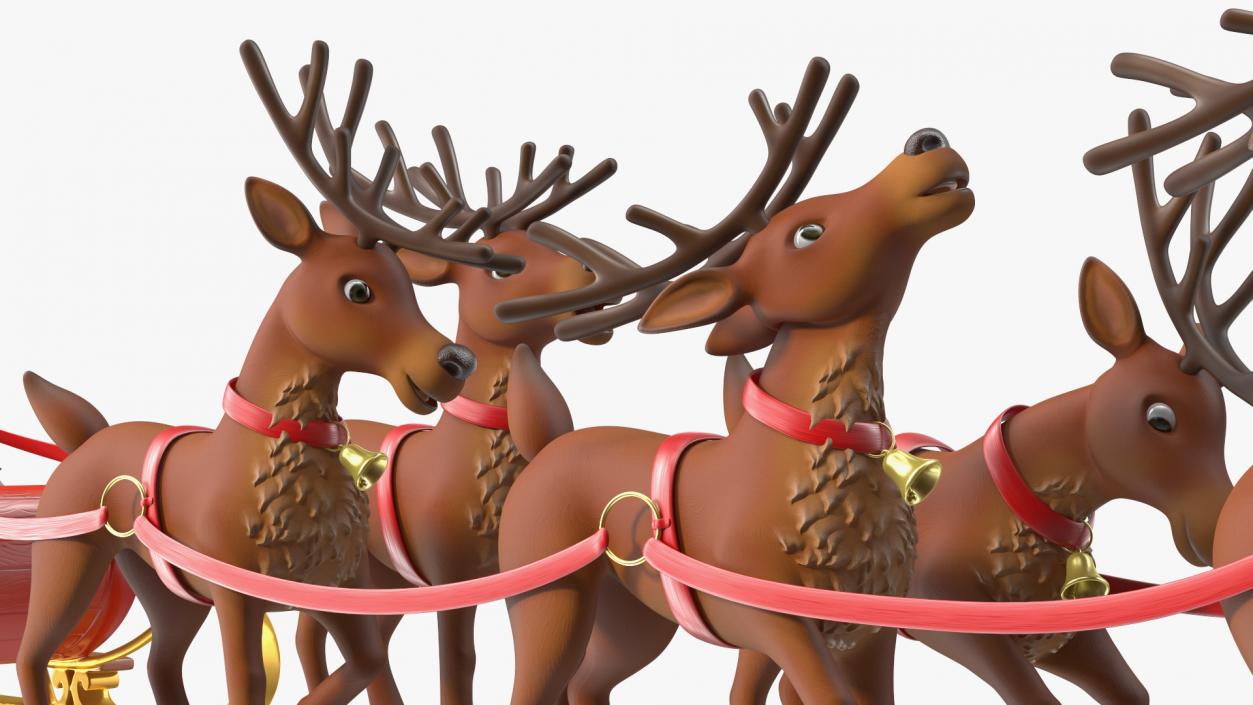 3D Santa Claus Sleigh with Deer Standing Fur