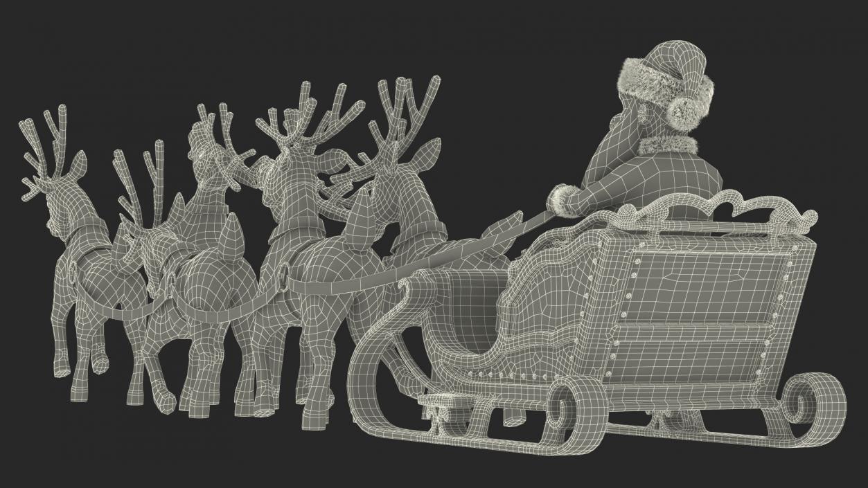 3D Santa Claus Sleigh with Deer Standing Fur