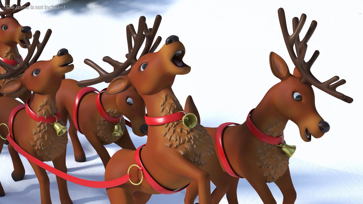 3D Santa Claus Sleigh with Deer Standing Fur