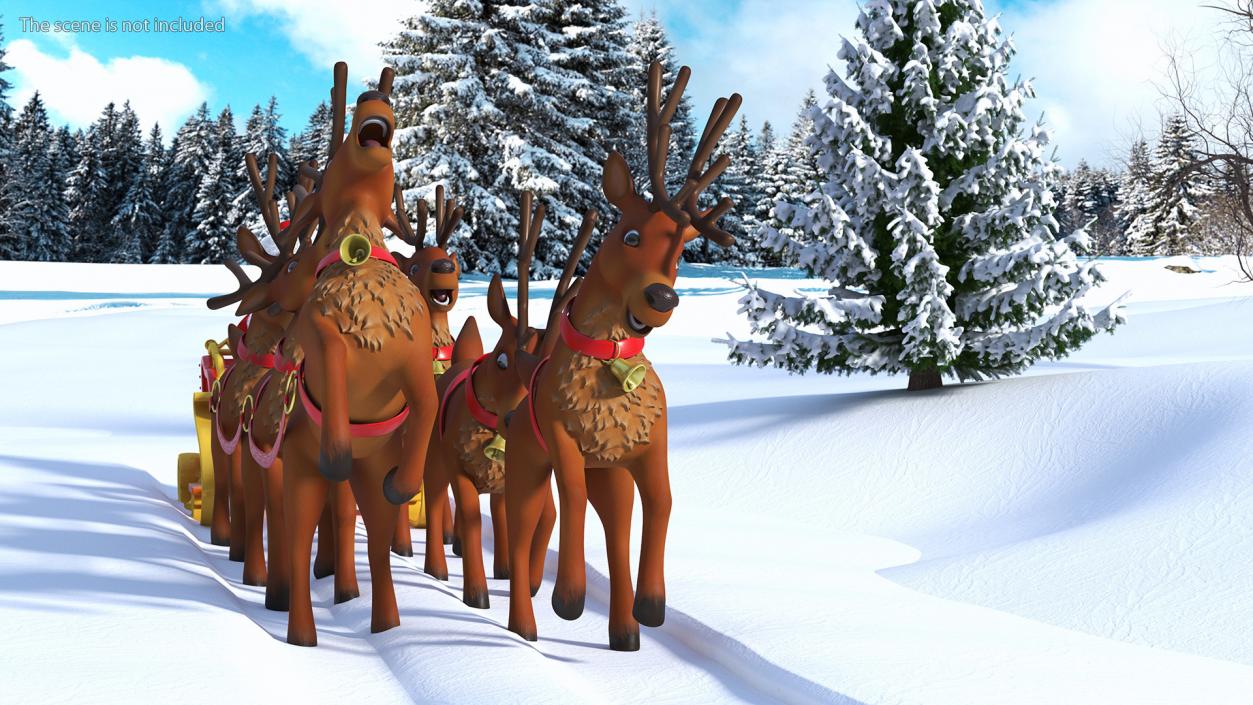 3D Santa Claus Sleigh with Deer Standing Fur