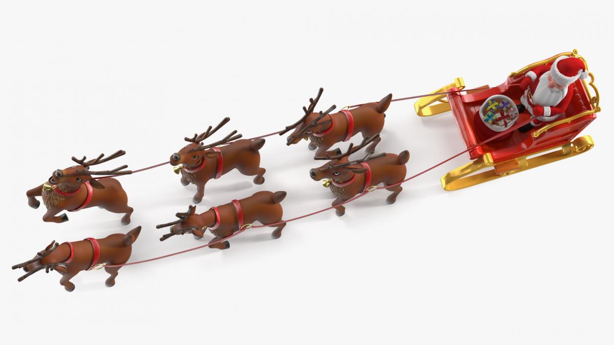 3D Santa Claus Sleigh with Deer Standing Fur