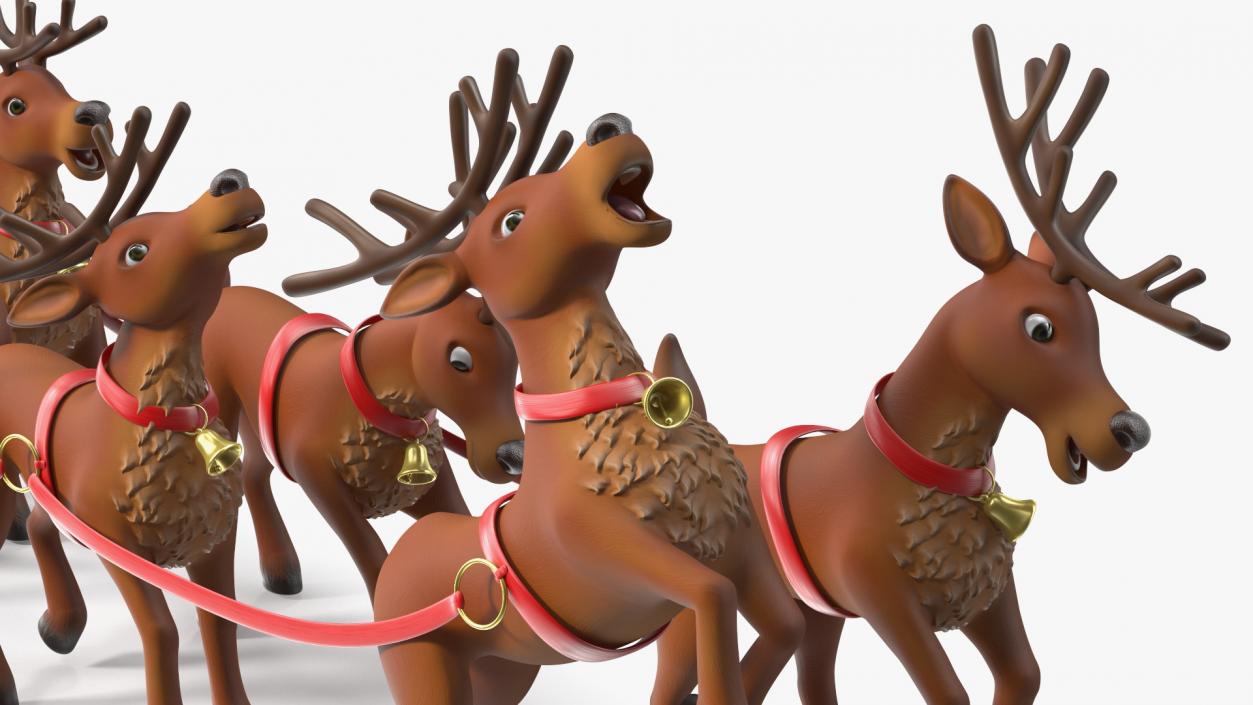 3D Santa Claus Sleigh with Deer Standing Fur