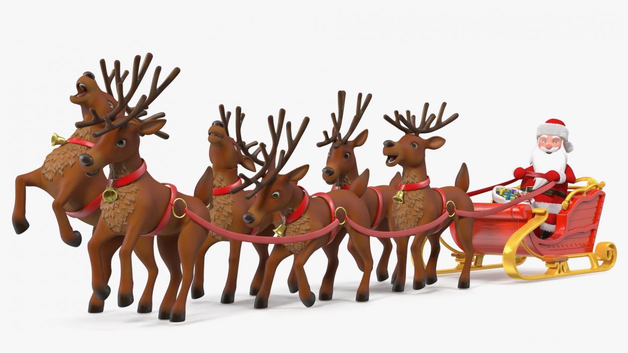 3D Santa Claus Sleigh with Deer Standing Fur