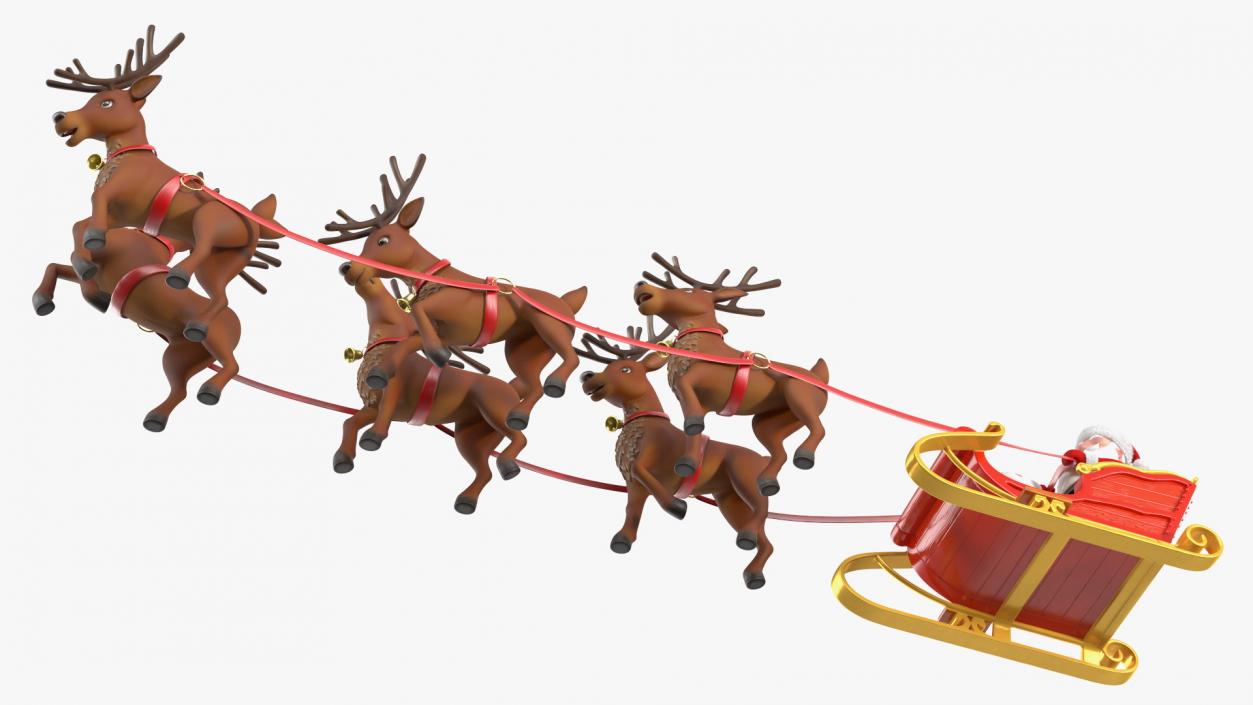 3D Santa Claus Sleigh with Deer Standing Fur