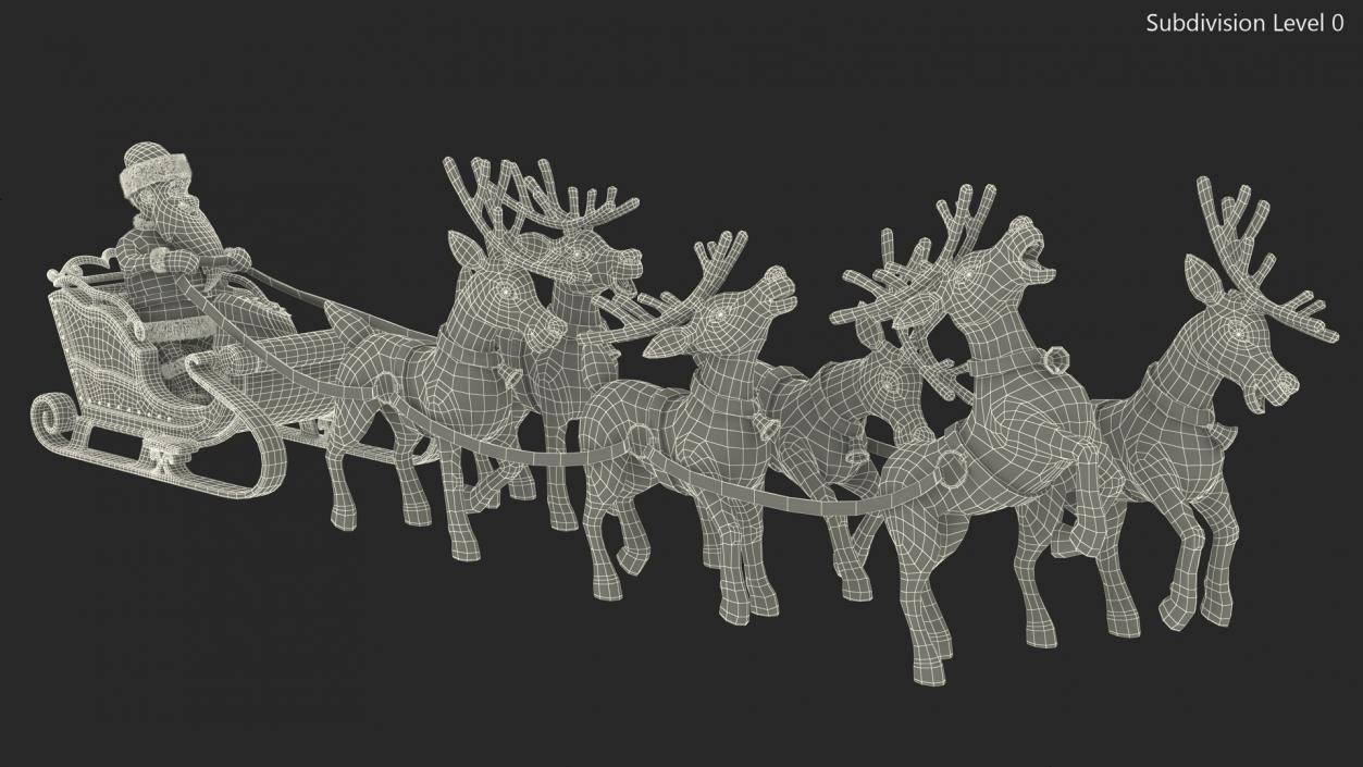 3D Santa Claus Sleigh with Deer Standing Fur