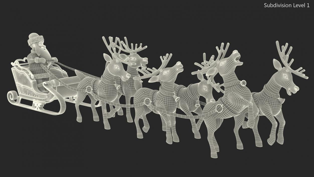 3D Santa Claus Sleigh with Deer Standing Fur