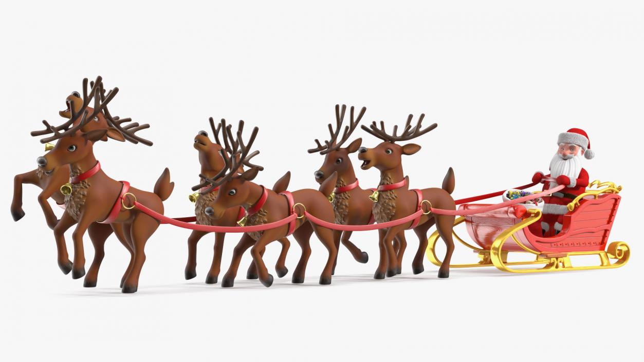 3D Santa Claus Sleigh with Deer Standing Fur