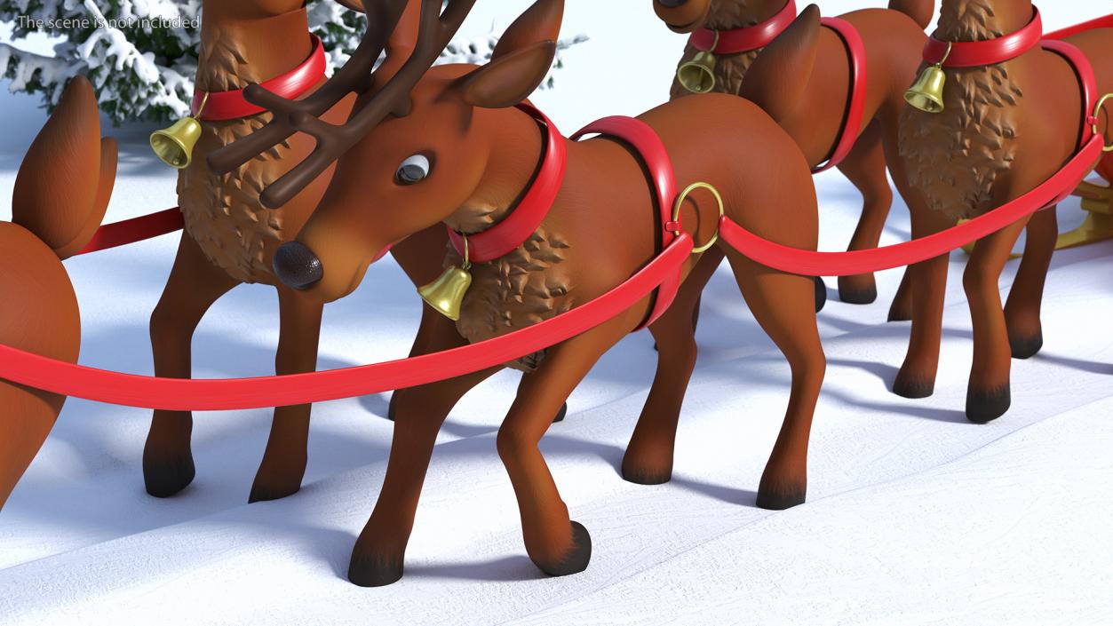 3D Santa Claus Sleigh with Deer Standing Fur