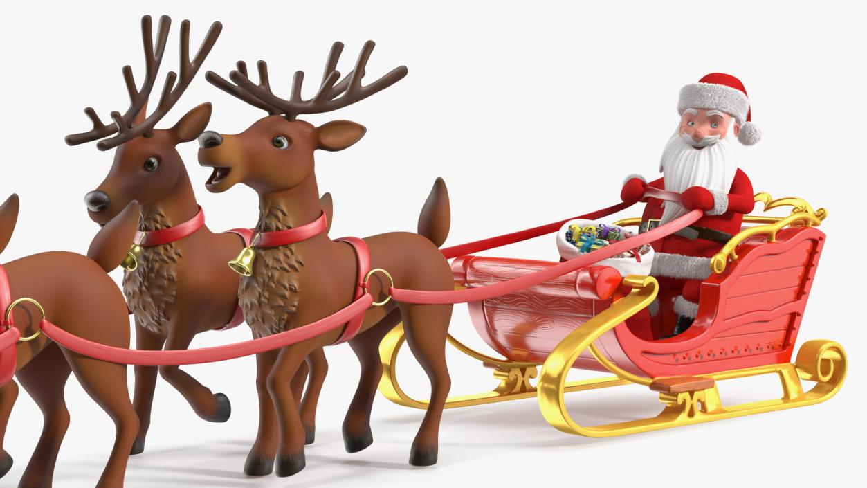 3D Santa Claus Sleigh with Deer Standing Fur