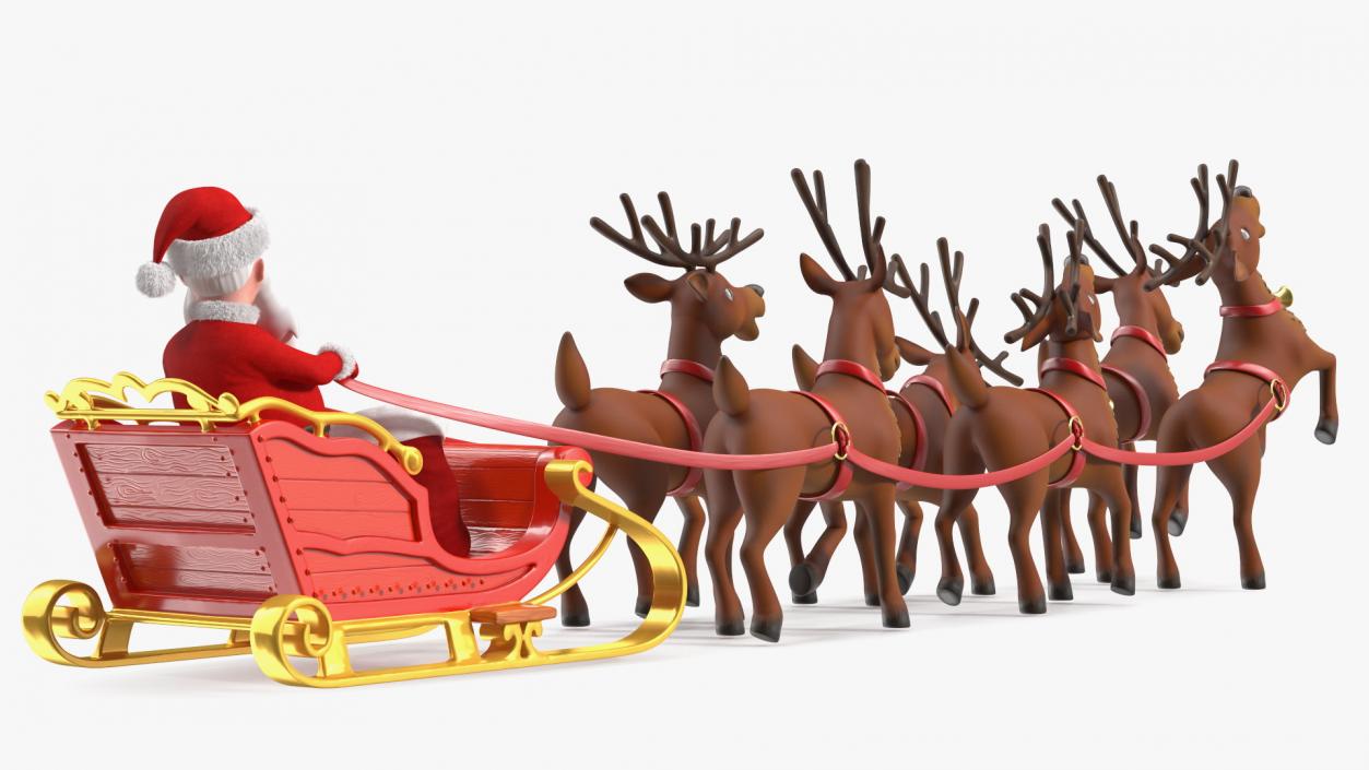 3D Santa Claus Sleigh with Deer Standing Fur