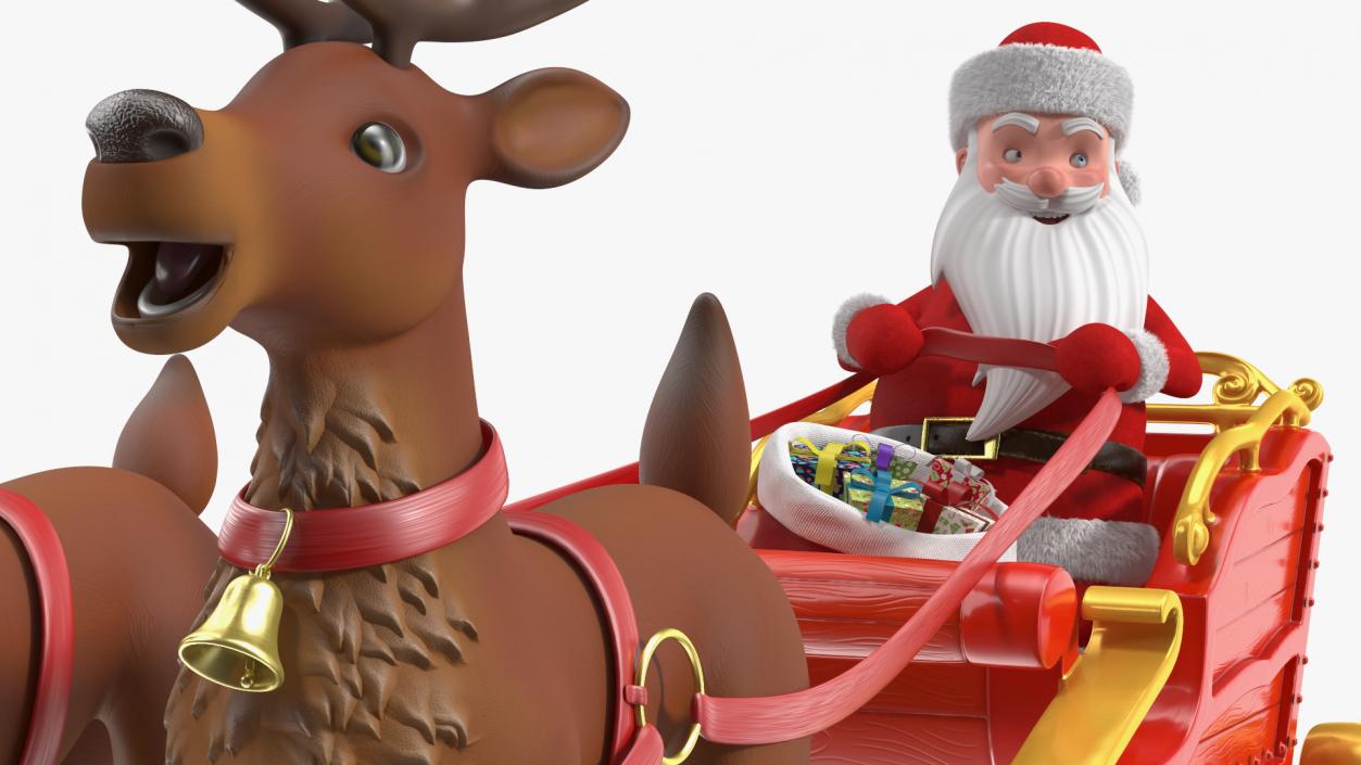 3D Santa Claus Sleigh with Deer Standing Fur