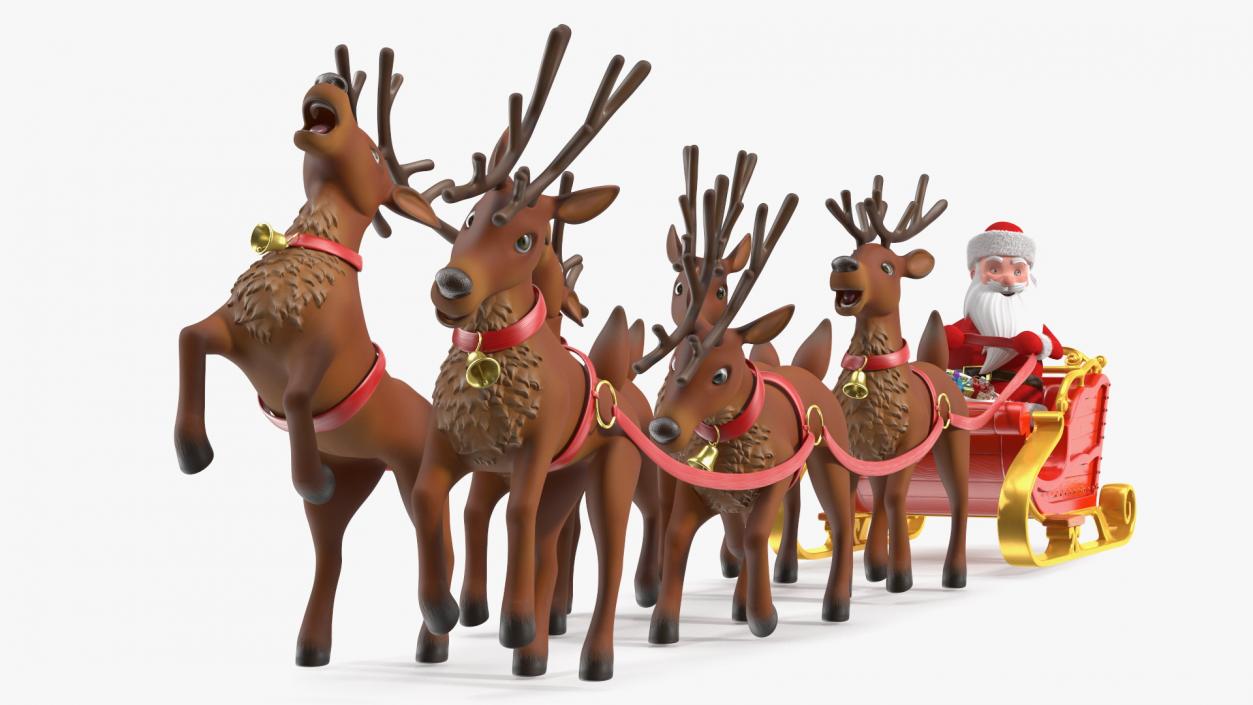 3D Santa Claus Sleigh with Deer Standing Fur