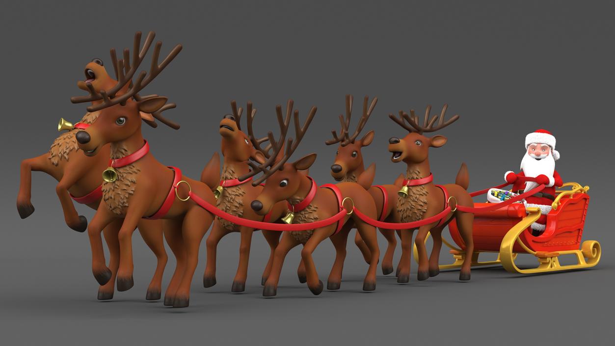 3D Santa Claus Sleigh with Deer Standing Fur