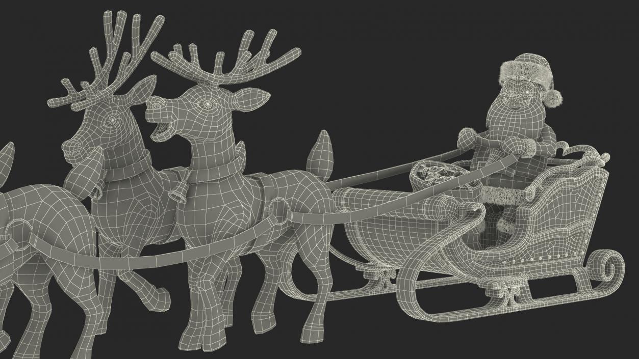 3D Santa Claus Sleigh with Deer Standing Fur