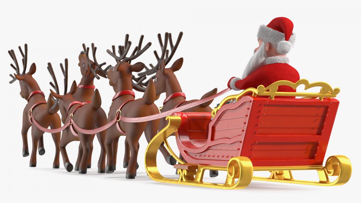 3D Santa Claus Sleigh with Deer Standing Fur