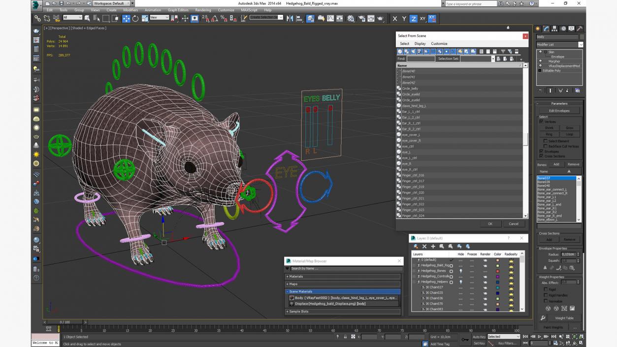 Hedgehog Bald Rigged for Maya 3D model