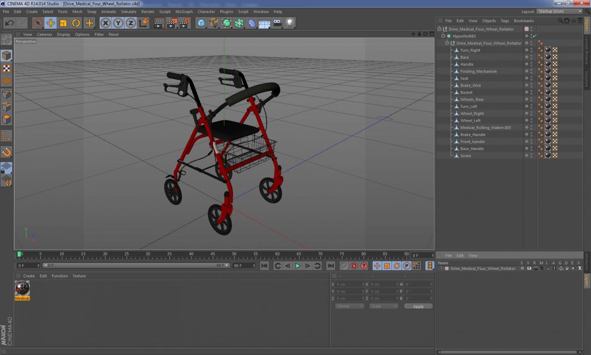 3D Drive Medical Four Wheel Rollator model