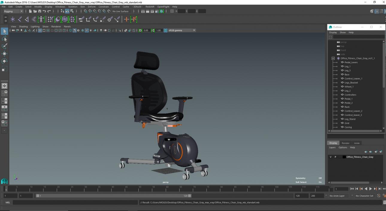 3D model Office Fitness Chair Gray