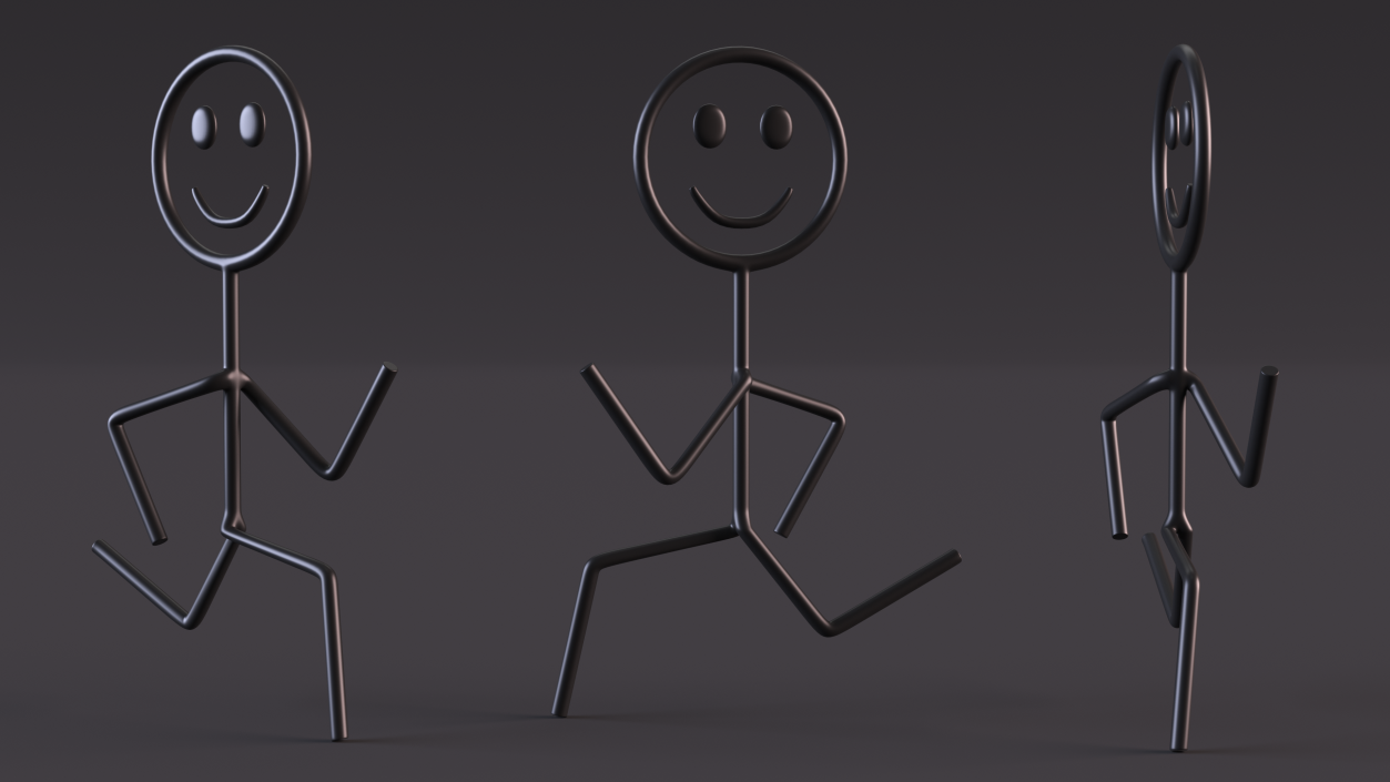 3D Stick Figure Running Pose Black