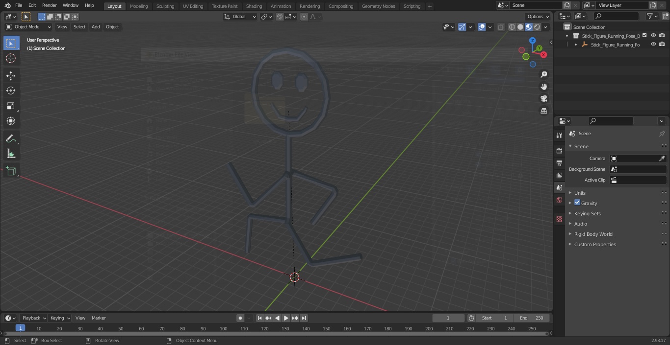 3D Stick Figure Running Pose Black