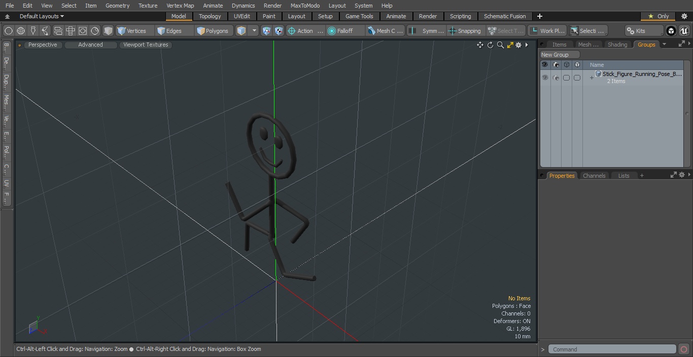 3D Stick Figure Running Pose Black